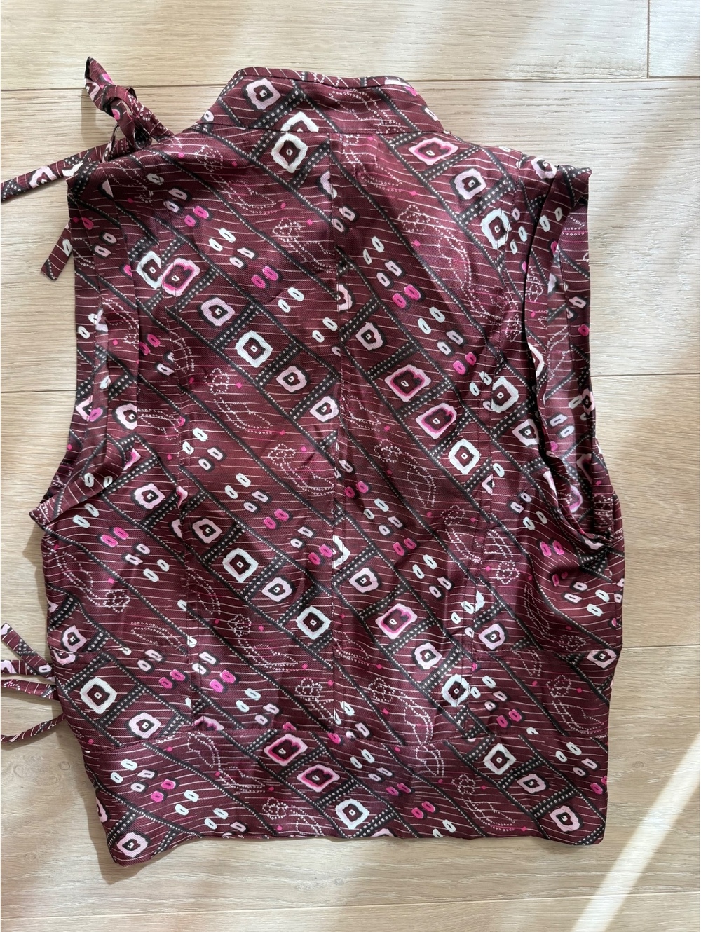 Isabel Marant Silk Printed Wrap Top FR 38 M Red Sleeveless Blouse - Picture 3 of 10